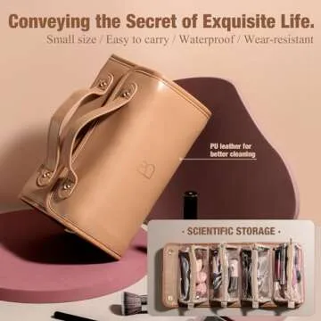 BS-MALL Travel Makeup Bag PU Leather Large Size Elegant Cosmetic Case in Premium PU Leather with 4 Bag for Easy Makeup Organization & Travel Brown