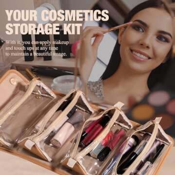 BS-MALL Travel Makeup Bag PU Leather Large Size Elegant Cosmetic Case in Premium PU Leather with 4 Bag for Easy Makeup Organization & Travel Brown