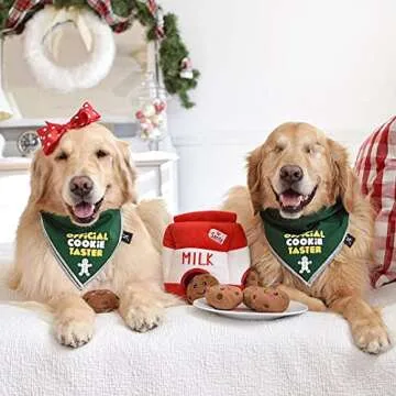 ZippyPaws Burrow Christmas Dog Toy - Plush Squeaky Holiday Dog Gifts for Small & Medium Puppy Dogs, Interactive Hide & Seek Stocking Stuffers for Pets - Santa's Milk & Cookies