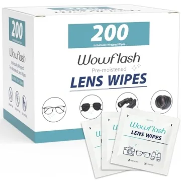 200 Count Wowflash Lens Wipes - Streak-Free Cleaning for Glasses, Sunglasses & Camera Lenses