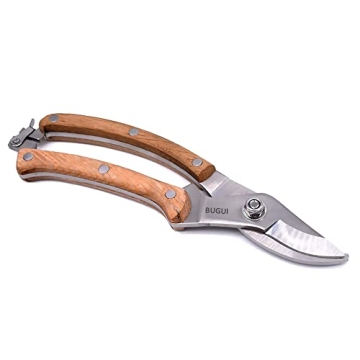 BUGUI Wood Handle Pruning Shears with SK-5 Steel Blade