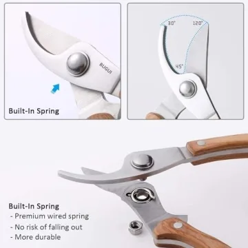 BUGUI Wood Handle Pruning Shears with SK-5 Steel Blade