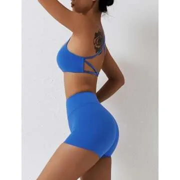 ABOCIW Sports Bras for Women Strappy Criss Cross Back Backless Yoga Bra Scrunch Butt liftings High Waist Biker Shorts 2 Piece Workout Sets Bra + Shorts Blue Small