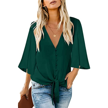 Luvamia Women's Casual V Neck Tops - Stylish 3/4 Sleeve Blouses for Any Occasion