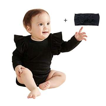 O2 BABY Organic Cotton Baby Girls Romper Bodysuit Jumpsuit with Headband Outfit