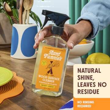 Aunt Fannie's All Purpose Wood Spray Cleaner, No-Wax Formula, Perfect for Wood Tables, Walls, Counters & Shelves, 16.9 Ounces, Lemon Scent (Pack of 1), Packaging May Vary