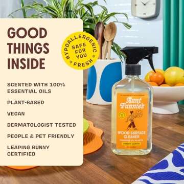 Aunt Fannie's All Purpose Wood Spray Cleaner, No-Wax Formula, Perfect for Wood Tables, Walls, Counters & Shelves, 16.9 Ounces, Lemon Scent (Pack of 1), Packaging May Vary