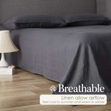 DAPU Pure Linen Sheets Set, 100% French Linen from Normandy, Breathable and Durable for Hot Sleepers, 4 Pcs Set - 1 Flat Sheet, 1 Fitted Sheet, 2 Pillowcases (Dark Gray, Queen)