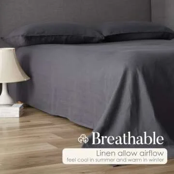 DAPU Pure Linen Sheets Set, 100% French Linen from Normandy, Breathable and Durable for Hot Sleepers, 4 Pcs Set - 1 Flat Sheet, 1 Fitted Sheet, 2 Pillowcases (Dark Gray, Queen)