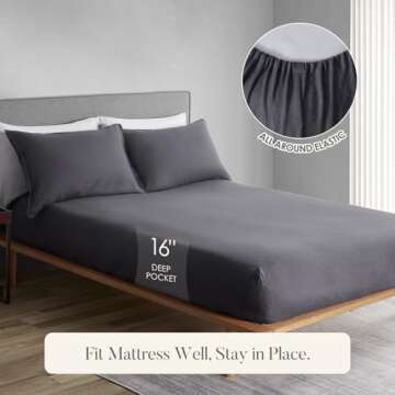 DAPU Pure Linen Sheets Set, 100% French Linen from Normandy, Breathable and Durable for Hot Sleepers, 4 Pcs Set - 1 Flat Sheet, 1 Fitted Sheet, 2 Pillowcases (Dark Gray, Queen)