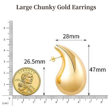 Ascona Extra Large Big Chunky Gold Hoop Earrings for Women, Lightweight Gold Plated Tear Drop Earrings Fashion Trendy Jewelry (gold)