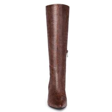 Choiran Brown Knee High Boots for Women - Pointed Toe Sexy Stiletto Heel Boots with Side Zipper, Fashion High Crocodile Boot for Ladies, Elegant Long Boots for Fall Spring Tall Boots US 8