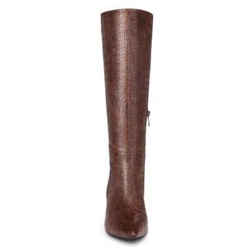Choiran Brown Knee High Boots for Women - Pointed Toe Sexy Stiletto Heel Boots with Side Zipper, Fashion High Crocodile Boot for Ladies, Elegant Long Boots for Fall Spring Tall Boots US 8