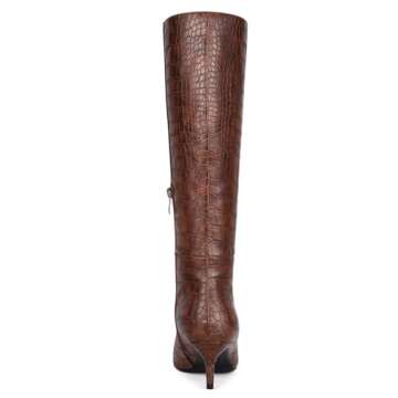 Choiran Brown Knee High Boots for Women - Pointed Toe Sexy Stiletto Heel Boots with Side Zipper, Fashion High Crocodile Boot for Ladies, Elegant Long Boots for Fall Spring Tall Boots US 8
