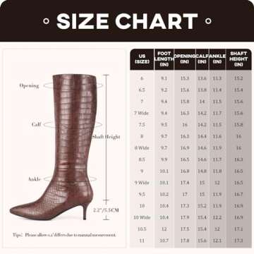 Choiran Brown Knee High Boots for Women - Pointed Toe Sexy Stiletto Heel Boots with Side Zipper, Fashion High Crocodile Boot for Ladies, Elegant Long Boots for Fall Spring Tall Boots US 8