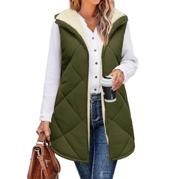 Zeagoo Women Fall Reversible Vest Coat Sleeveless Sherpa Fleece Jacket Zip Up Long Warm Winter Tops