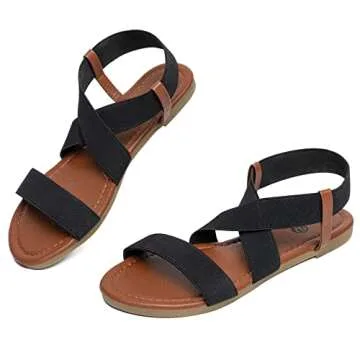 Rekayla Women’s Black Flat Elastic Sandals - Comfortable & Stylish