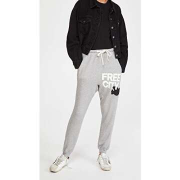 FREECITY Women's Superfluff Pocketlux Heather Sweatpants, Heather, Grey, XS