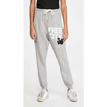 FREECITY Women's Superfluff Pocketlux Heather Sweatpants, Heather, Grey, XS