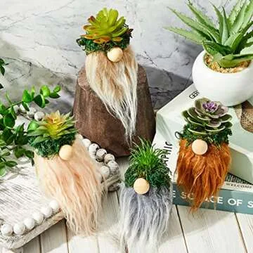Taiyin 4 Pcs Gnomes Planter for Succulent Mini Gnome Gifts for Women Spring Gnome Cactus Desk Decor Gnomes Decorations for Home Tiered Tray Summer Decor