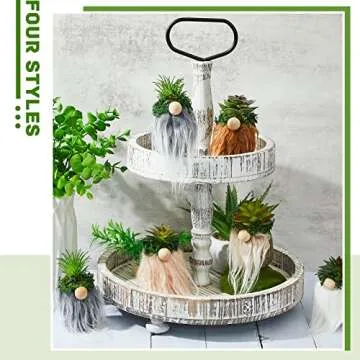 Taiyin 4 Pcs Gnomes Planter for Succulent Mini Gnome Gifts for Women Spring Gnome Cactus Desk Decor Gnomes Decorations for Home Tiered Tray Summer Decor