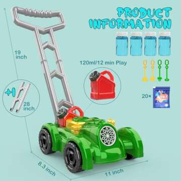 2024 New Models Bubble Lawn Mower Toddler Toys - Bubble Machine Summer Outdoor Toys, Automatic Bubble Mover Push Toy for Age 3+ Year Old Preschool Baby Boys Girls Birthday Gifts (Green)