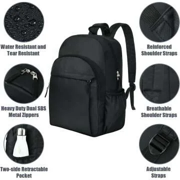 Versatile Water-Resistant Black Backpack for School