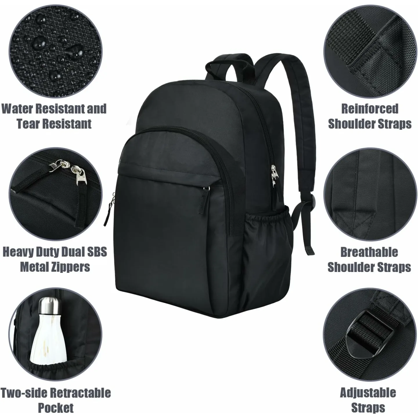 Versatile Water-Resistant Black Backpack for School