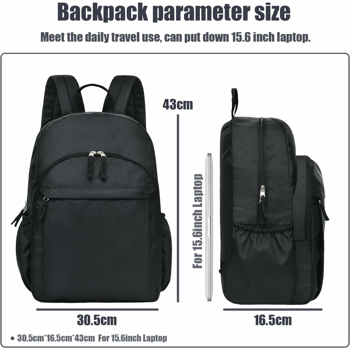 Versatile Water-Resistant Black Backpack for School