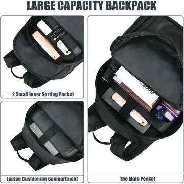 Versatile Water-Resistant Black Backpack for School