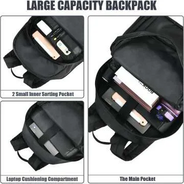 Versatile Water-Resistant Black Backpack for School