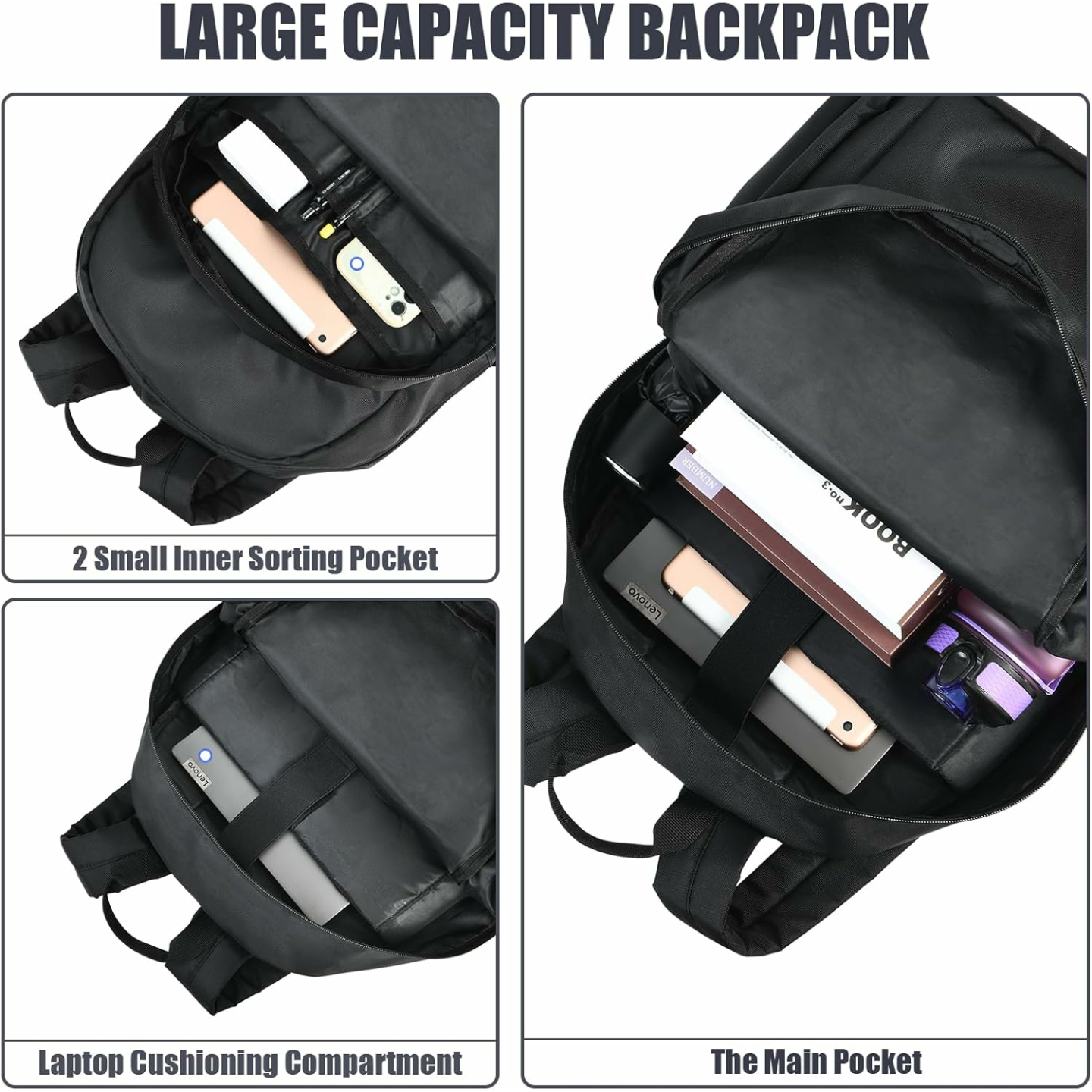 Versatile Water-Resistant Black Backpack for School