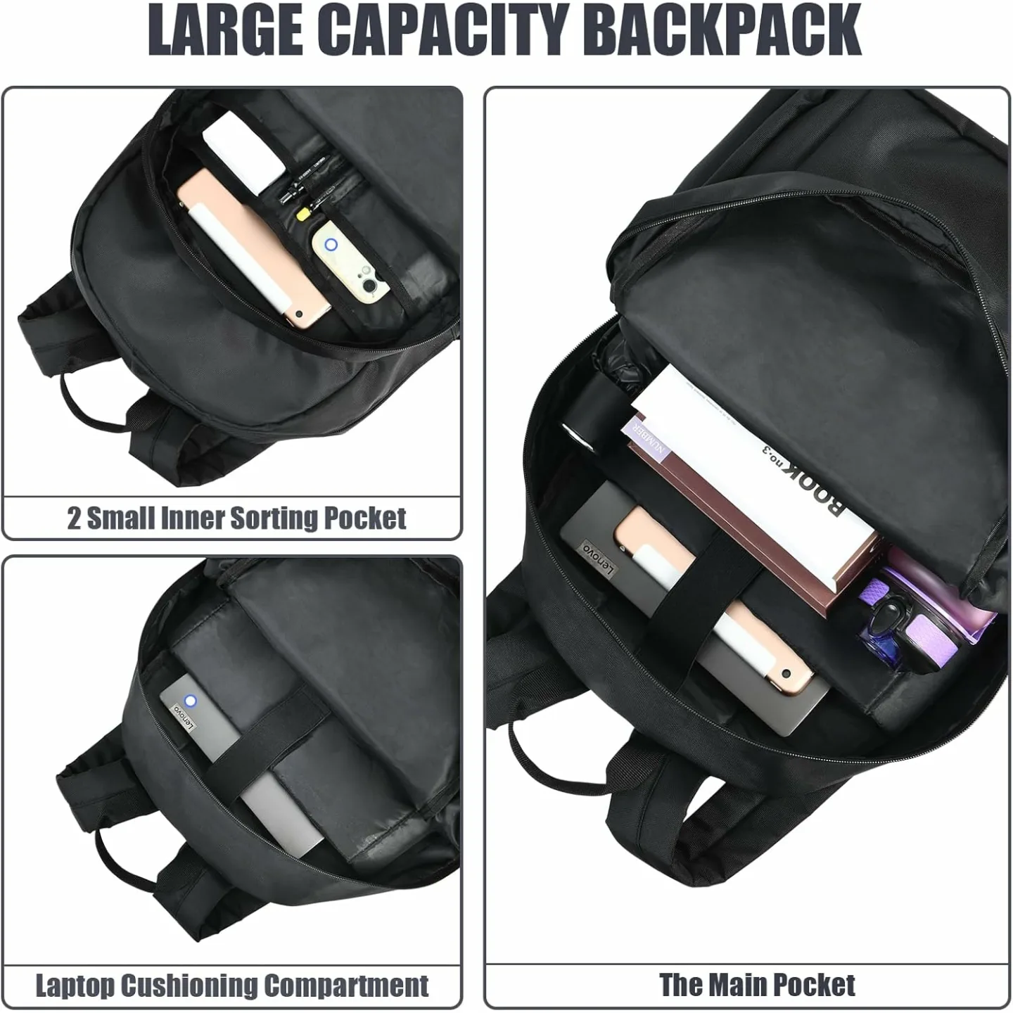 Versatile Water-Resistant Black Backpack for School