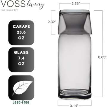 VOSS Living - Bedside Water Carafe and Glass Set, 23.6 Oz - Water Decanter Bedside with Glass - Nightstand Water Carafe and Glass - Mouthwash Carafe (Ivory Black)