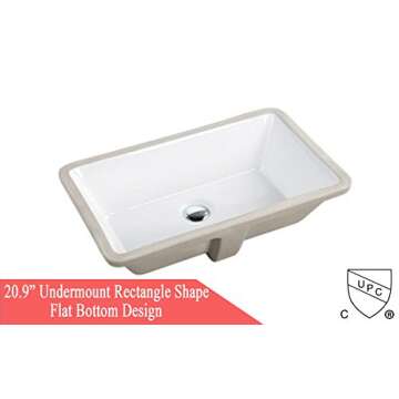 20.9 Inch Rectrangle Undermount Vitreous Ceramic Lavatory Vanity Bathroom Sink Pure White