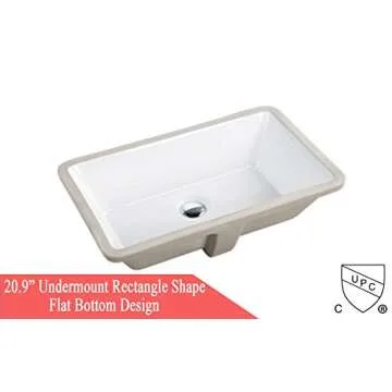 20.9 Inch Rectrangle Undermount Vitreous Ceramic Lavatory Vanity Bathroom Sink Pure White
