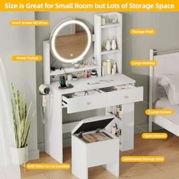 Stylish DWVO Vanity Desk with Mirror & LED Lights