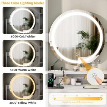 Stylish DWVO Vanity Desk with Mirror & LED Lights