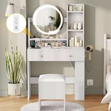 Stylish DWVO Vanity Desk with Mirror & LED Lights