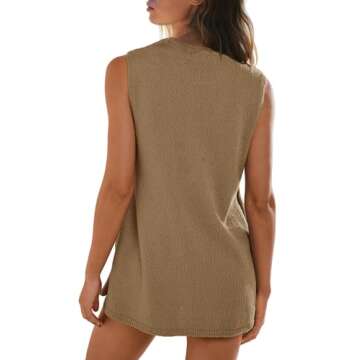 Yanekop Womens Summer Knit Lounge Sets 2 Piece Beach Outfits Ribbed Knit Set Sleeveless Tunic Top Matching Shorts(Light Brown,L), Large