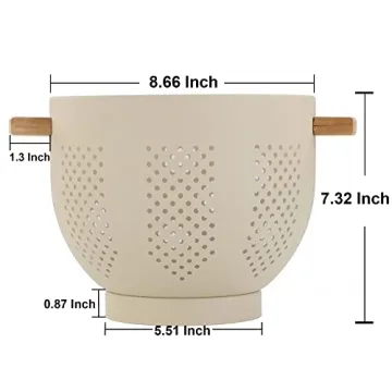 Durable Metal Colander with Wooden Handles - 5.5 Quart