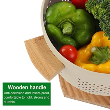 Durable Metal Colander with Wooden Handles - 5.5 Quart