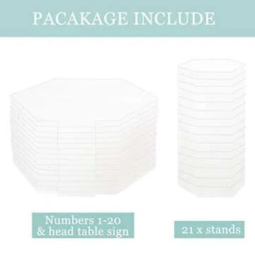 HighFree Hexagon Acrylic Table Numbers 1-20 with Stand - Printed Calligraphy Place Cards, Clear Acrylic Table Numbers for Wedding Reception, 4x4.5 inch, Set of 21