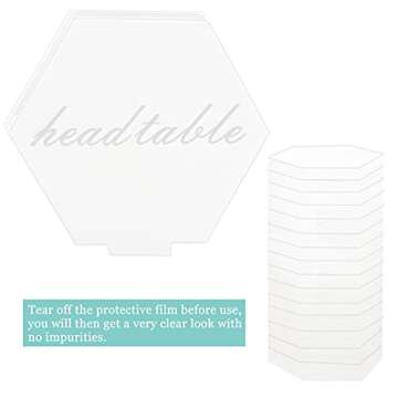 HighFree Hexagon Acrylic Table Numbers 1-20 with Stand - Printed Calligraphy Place Cards, Clear Acrylic Table Numbers for Wedding Reception, 4x4.5 inch, Set of 21
