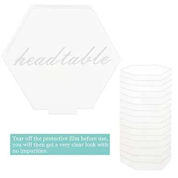 HighFree Hexagon Acrylic Table Numbers 1-20 with Stand - Printed Calligraphy Place Cards, Clear Acrylic Table Numbers for Wedding Reception, 4x4.5 inch, Set of 21