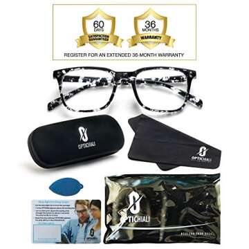 Optichiali Blue Light Blocking Glasses - Unisex Computer Glasses - Wayfarer Nerd Square Frame - UV 400, Anti-Glare, Anti- Scratch, Comfortable Bridge - Protect Your Eyes from Retina Damage(Black Drop)