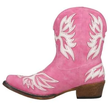 ROPER Womens Amelia Tooled Inlay Snip Toe Casual Boots Ankle Low Heel 1-2" - Pink