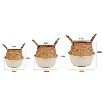 BlueMake Woven Seagrass Belly Basket for Storage, Laundry, Picnic, Plant Pot Cover, and Grocery and Toy Storage (Large, Sand)