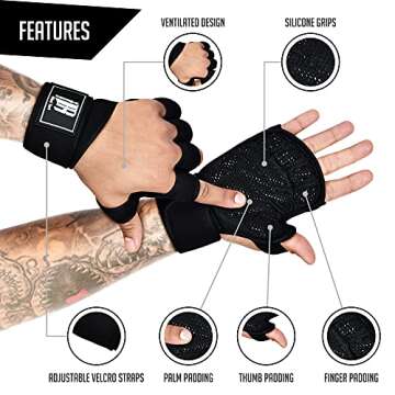 RIMSports Ventilated Weight Lifting Gloves with Wrist Support, Full Palm Protection Workout Gloves w...