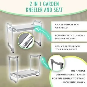 Garden Kneeler and Seat with Soft Foam Pad - Six Gardening Tools - Bags and Gloves -Gardenig Work Seats - Gardening Supplies - Gardening Gifts for Men and Women - Garden Kneeling Bench with Handles.
